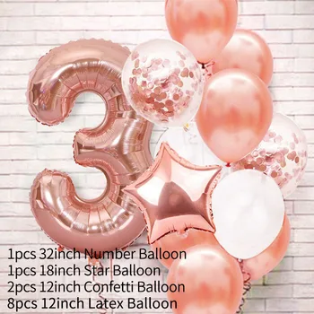 13pcs Rose Gold Number Foolium Latex Balloon Sünnipäeva Teenetemärkide Lapsed, Beebi Poiss Tüdruk 1 2 3 4 5 6 7 8 9 Aastat Vana, 1. Sünnipäev