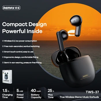 Remax TWS-37 Traadita Kõrvaklapid V5.1Bluetooth Peakomplekti, Kõrvaklapid, In-Ear Earbuds Hifi Stereo Bass Ei hiline CVC8.0 Müra Vähendamine
