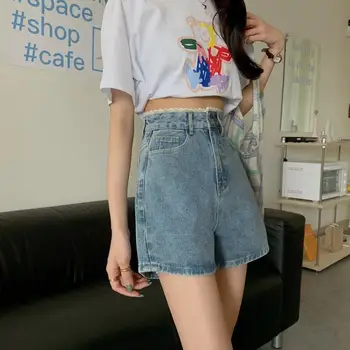 Lühikesed Püksid Naiste Segast Pits Sinine Denim Sirge Korea Stiilis Lihtne Disain Magus Armas Naine Õpilaste Vabaaja Slim Mood Chi