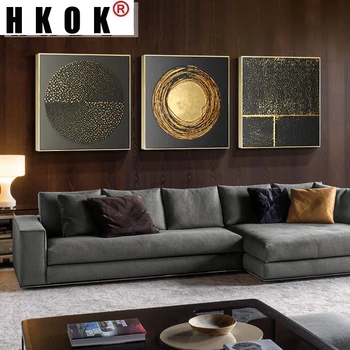 HKOK Abstraktne Lõuend Maalid, Plakatid, Prindid Golden Ring Minimalism Geomeetriline Diivan Seina Art Pictures Home Decor elutuba