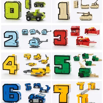 15 Tk/komplekt Kokkupanek Haridus-Plokid Tegevuse Näitaja Number Ümberkujundamise Robot Deformatsioon Lennuk, Auto, Mänguasjad, Laste