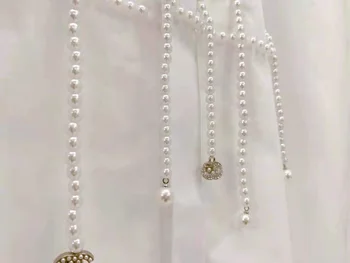 Daamid vabaaja Top naiste klassikaline valge pluusid kvaliteetsed topid unikaalne pärlid ja logo kaunistus blusas mujer de moda 2021