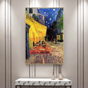 Van Gogh Kuulus Õlimaal Kohviku Terrass Öösel Reprodutseerimine, Lõuend Plakat Ja Trükib Impressionism Seina Art Decor Pilt