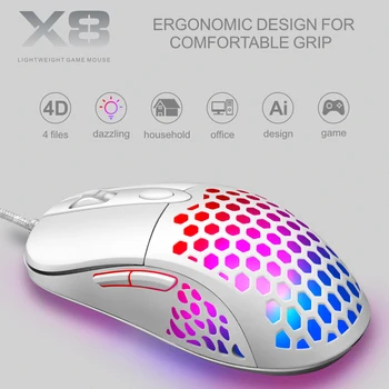 Loominguline X8 RGB 6 Võtmed Traadiga Õõnes Hiire Auk, Hiired Neli Käiku DPI Gaming Hiir, Ergonoomiline Disain, Sobib Sülearvuti, Lauaarvuti