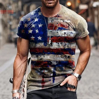 Suvel Uus Stiil Ameerika Lipu Trükkimine Meeste Vabaaja Mood T-särgi ümber Kaela Lahti Ülepaisutatud Streetwear Top