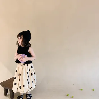 Kid Tütarlaste Mood Polka Dot Rõivaste Komplekti Suvel Tüdrukute Armas Varrukateta T-Särk Baby Girl Elastne Vöökoht Seelik Musta Vibu Vest Komplekt