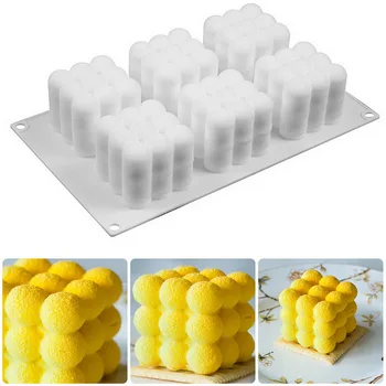 6 Õõnsused 3D Kuubik Küpsetamine Mousse Kook Hallituse Silikoon Square Mull Magustoit MoldsTray Köök Bakeware Küünal Kipsist Valuvormi