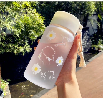 500ml Väike Daisy Läbipaistev Plastist Vee Pudelid BPA Vaba Loominguline Jäätunud Vee Pudel Kaasaskantav Trossi Travel Tee Tassi