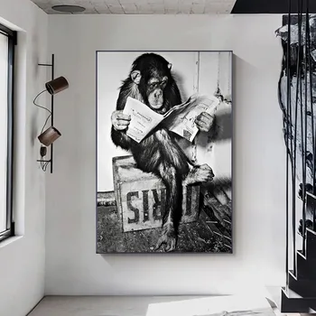 Naljakas Ahv Lõuendile Maali Lugemine Ajalehes Plakatid ja Pildid Abstraktne Kaasaegne Seina Art Pilte elutuba Home Decor