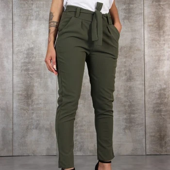 GAOKE Vabaaja Slim Sifonki Õhukesed Püksid Naistele Tiiva Kõrge Vöökoht Musta Khaki Roheline Püksid Naine Püksid