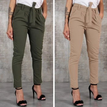 GAOKE Vabaaja Slim Sifonki Õhukesed Püksid Naistele Tiiva Kõrge Vöökoht Musta Khaki Roheline Püksid Naine Püksid