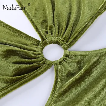 Nadafair Velvet Mini Kleit Roheline Madal V-Kaeluse Talje Lõigatud Lõigatud Backless Naiste Must Klubi Partei Bodycon Suvine Kleit 2021 Femme