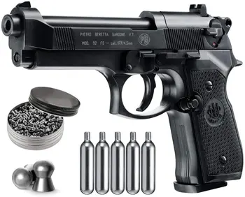 Beretta M92Fs Blowback Õhu Püstol koos 5X12 Co2 Mahutid ja Pakk 500Ct Plii Graanulid Komplektis Metallist Seina Märk, Metalli Värvimine