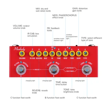 Muslady CUBE BEEBI Multi-funktsionaalne Elektriline Kitarr Kombineeritud Mõju Pedaali Telefoni Salvestamise Traadita Taasesitus Audio Interface