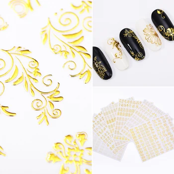 1 Leht Kuld 3D Küünte Kleebis Lille Mustrid Disain Paber Liim Üleandmise Kleebised Teenetemärgi DIY Nail Art Lisatarvikud