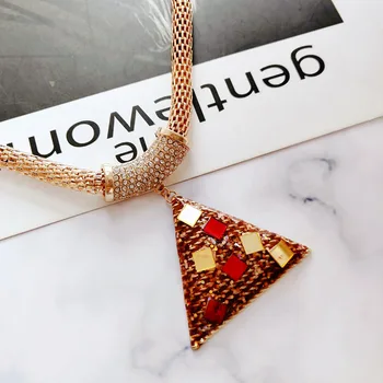 Fashionable and luxurious color triangle geometry pendant temperament exaggerates female necklace
