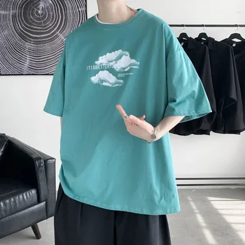 HYBSKR Suvel Meeste Lühikesed Varrukad Tshirt Lõdvalt ümber Kaela Juhuslik Mees Tops Cloud Print Harajuku Mood Meeste T-Särk korea Tees