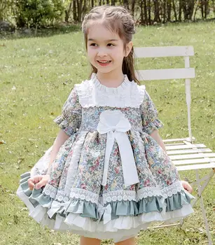 Hispaania Beebi Riided, Laste Sünnipäev Lihavõtted Eid Printsess Pall Kleit Pits Vibu Prindi Lolita Kleidid Tüdruk A137