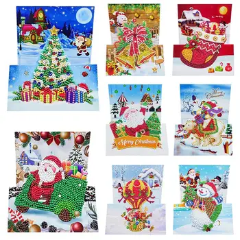 Diamond Maali õnnitluskaardid Cartoon Christmas Sünnipäevaks Postkaarte, 5D DIY Kids Festival Tikandid Tervitage Kaardid, Kingitused