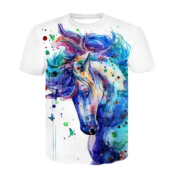 Uus Vabaaja Värvikas Hobune Trükitud 3D T-särk Meestele, Naistele Loomade Hobune Disain Tshirts Mees Suvel Hingav Top Tees Mees