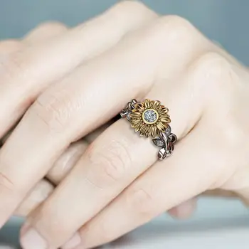 Hot müük Kulla Värvi kihlasormus valge Tsirkoon Lill Õõnes abielusõrmused Naiste Ehted kingitus