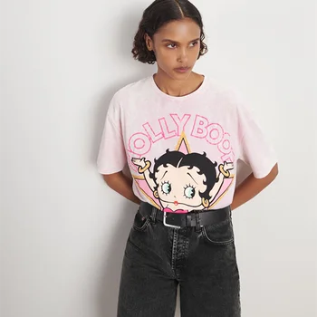 Ameerika Vabaaja Puhas Puuvillane Roosa Betty Boop T-Särgid Mood Teismeliste Riideid, O-kaelus Pluss Suurus Suvel Tops Tshirt korea Stiilis
