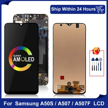 Super Amoled Samsung Galaxy A50S LCD Ekraan A507 A507F Digitizer Puutetundlik Assamblee Galaxy A50S Varuosad