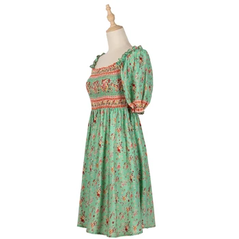 Roheline Õie Printida Kleit Suvel 2021 Ruffle Olkaimeton Seksikas Mini-Kleidid Naistele Bohemian Side Stiilne Lühike Kleit Vestidos