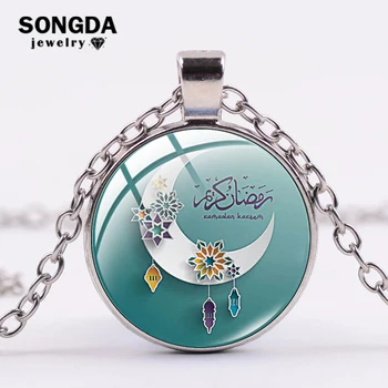 SONGDA Stiilne araabia Moslemid Islami Ahmed Kaelakee 5 Värv Link Kett, Käsitöö Ramadan Kunsti Muster Klaas kivi ümber Ripats Kaelakee