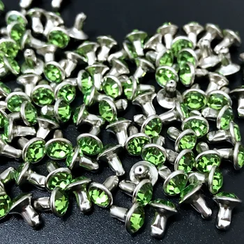 100Sets 6mm Roheline Peridoot CZ+++ Rhinestone Kristallid Hõbedased Needid Nailhead Roheline Laigud Trukid Sobivad DIY Teha Tasuta Shipping
