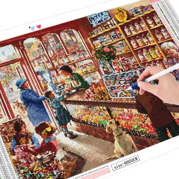 HUACAN Täis Square Puurida 5D DIY Diamond Maali Toy Store 3D Tikandid ristpistes Maastiku Kodu Kaunistamiseks