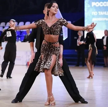 Leopard seksikas ladina tantsu top seelik Rhinestone ladina tants konkurentsi kostüüm salsa, ChaCha Custom-made tantsu kleit