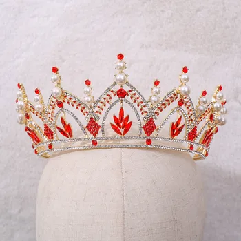 KMVEXO Pulm Kristall Pärl Pruudi Tiara Crown Kuninganna Pruut Diadem Juuste Kaunistused Pea Ehted Naistele 2021 Võistlused Headpiece