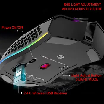 2.4 GHz Gaming Mouse Juhtmeta 1600DPI Usb Laetav Hiirt, Värviline RGB Kerge Arvuti Hiir Sülearvuti Õõnes PC Hiirt