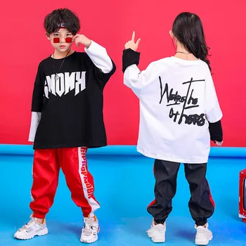 Kevad-Sügis Laste Hip-Hop Tantsu Kostüümid Lapsed on Poisid Lahti Tshirts Püksid Sobivad Jazz Street Dancewear Cheerleading Kostüüm
