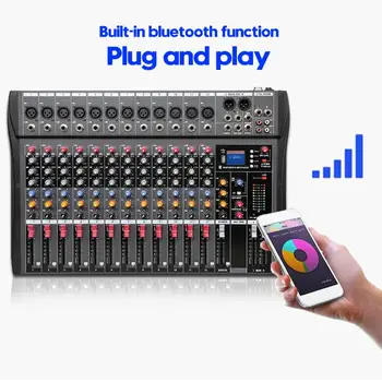 12 Kanalit Live Stuudio Audio Mixer DJ Mikser Juhatuse 48V Võimendi Professional USB Segamine bluetooth Stereo Sound Mixing Console