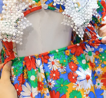 2020. aasta Suvel Tüdrukud Dress Lill Turn-down) Krae Pits Pool Backless Kleidid Armas Casual Printsess Kleit lasteriideid