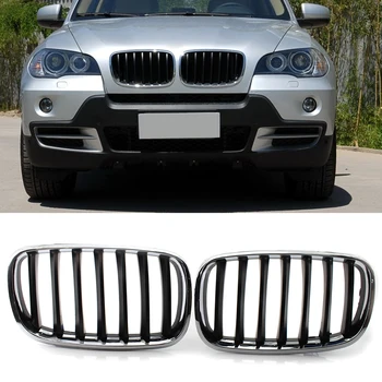Täiesti Uued 1 Paar Ees Kapuutsi Neer Iluvõre Grill Kroom Läikiv Must Carbon Fiber Texture BMW X5 E70 2008-2013 Tarvikud