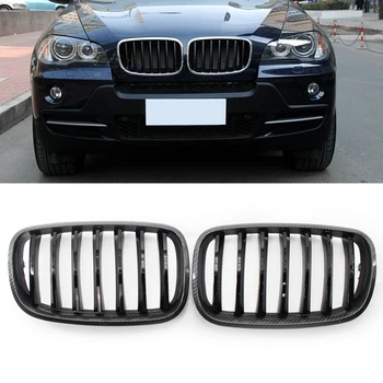 Täiesti Uued 1 Paar Ees Kapuutsi Neer Iluvõre Grill Kroom Läikiv Must Carbon Fiber Texture BMW X5 E70 2008-2013 Tarvikud