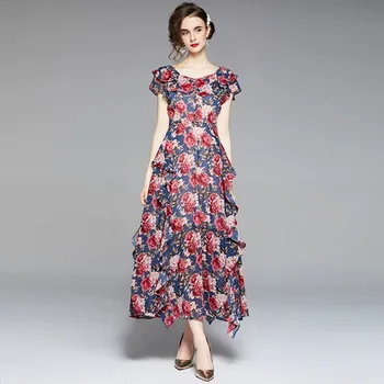 2021 suvel moe Elegantne naiste Õie Printida Merineitsi Kleidid Pikk Prom Pool Kleit n Vintage Bodycon Maxi kleit