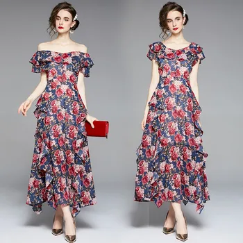 2021 suvel moe Elegantne naiste Õie Printida Merineitsi Kleidid Pikk Prom Pool Kleit n Vintage Bodycon Maxi kleit