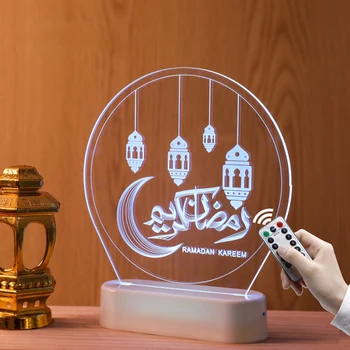 Ramadan Kuu Led Tabel Valgus Puldiga Juhitava Öö Valguses Eid Mubarak Ornament Islami Moslemi Poole Home Decor Kingitus