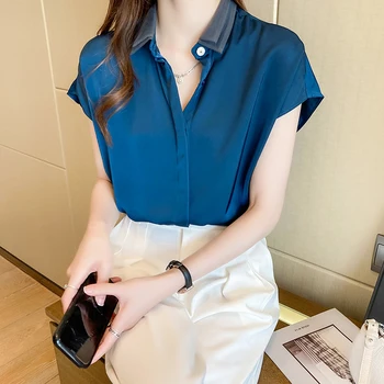 Korea Fashion Silk Naiste Pluusid Satiin Pikad Varrukad naiste Särgid Muster Office Lady Blusas Largas Lahtised Naiste Topid