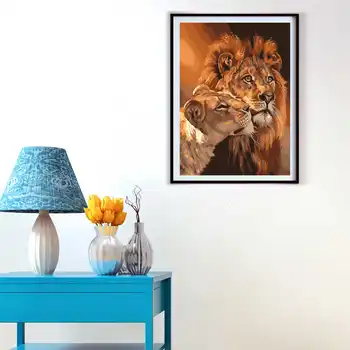 AZQSD Värvi Numbrite Komplekt Täiskasvanud Lõvi 40X50cm raamita Näputöö Diy Õli Värvimine Poolt Numbrid Loomade Decor Kodus