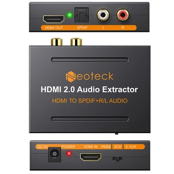 Neoteck HDMI 2.0 Audio Extractor Toetab 4K/60Hz YUV 4:4:4 HDR HDMI to TOSLINK Optiline SPDIF R/L Stereo Audio Konverteri Adapter