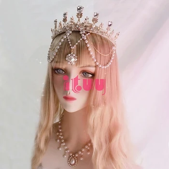 Crown Lolita Headdress Päikese Jumalanna Pearl Päike Ripats Bead chain Crown Pulmakleidid Aksessuaarid Kingitus Barokk Tiara Peakatet