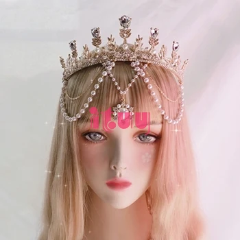 Crown Lolita Headdress Päikese Jumalanna Pearl Päike Ripats Bead chain Crown Pulmakleidid Aksessuaarid Kingitus Barokk Tiara Peakatet