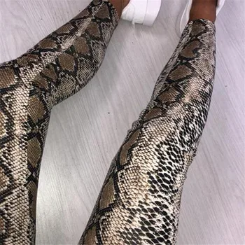 Naiste Seksikas Mood Faux Nahast Slim Fit Püksid Kõhn Vabaaja Püksid Daamid Pythoni Naha Leopard Trükitud Täies Pikkuses Püksid