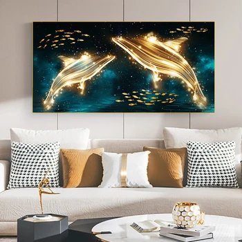 Abstraktne Kuldkala Dolphin Lõuendile Maali Mereloomade Plakatid ja Pildid Seina Pilte Kaasaegne elutuba Kodu Kaunistamiseks