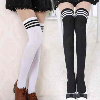 Tüdrukud Tahke Pikad Sokid on Musta-Valge Triibuline Naiste Reie Kõrge Sokid Üle Põlve Sukad Daamid Soe Kõrge Põlve Sokid Lolita